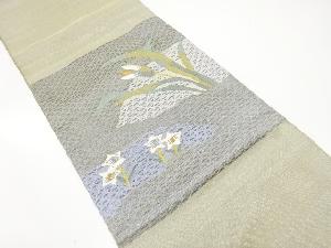 金通し 変わり織 草花模様織り出し 名古屋帯